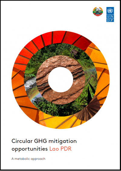 Cover of a report on circular economy greenhouse gas mitigation opportunities in Lao PDR with Shifting Paradigms and UNDP under the NDC support programme